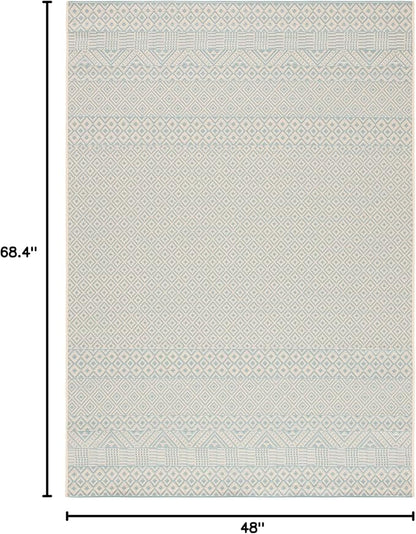 SAFAVIEH Washable Rug Outdoor Courtyard Collection - 4' x 5'7", Beige & Aqua Blue, Non-Shedding & Easy Cleaning, Ideal for Patio, Backyard, Mudroom (CY6235-21312)