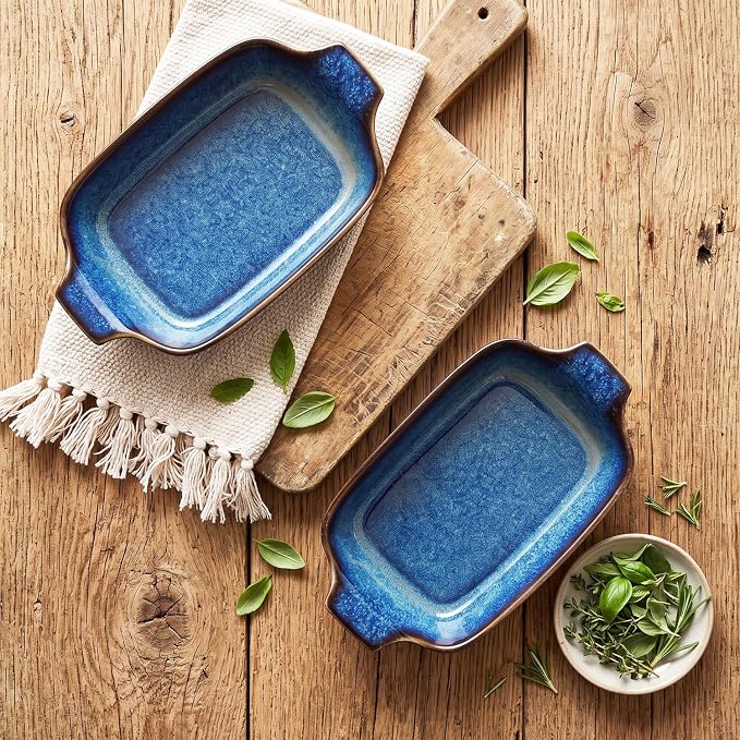 Ceramics Au Gratin baking Dishes Set of 2, Baking Tray Bake ware, 12.3 oz Ramekins, for Pie Pan, Appetizer, Tart, Dessert, Quiche, Oven Small dish, individual dishes, Rectangular 9 Inch