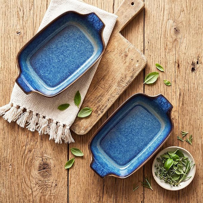 Ceramics Au Gratin baking Dishes Set of 2, Baking Tray Bake ware, 12.3 oz Ramekins, for Pie Pan, Appetizer, Tart, Dessert, Quiche, Oven Small dish, individual dishes, Rectangular 9 Inch