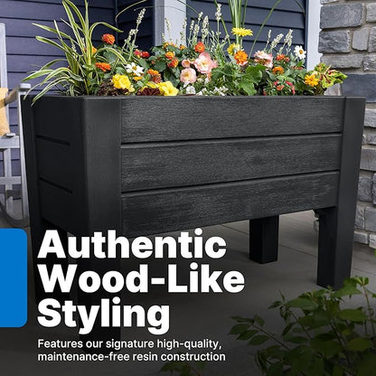 Step2 Lakewood Raised Planter Box™, Large Planter for Outdoor Plants, Gardening and Flower Pot for Patio or Porch, Easy Drainage, Durable Plastic, Black