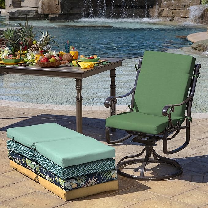 Arden Outdoor Patio Dining Chair Cushion, 20x44, Rain-Proof Seat Pad, Fade-Resistant Outdoor Cushion Bright Moss Green Leala