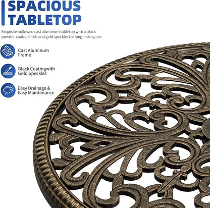 IDEALHOUSE Patio 23''Cast Aluminum Side Table with Umbrella Hole,Outdoor Small Coffee Tables,Anti-Rust Bistro Table,Round End Table,Outdoor Furniture for Indoor,Patio,Garden,Porch,Balcony,Retro Bronze