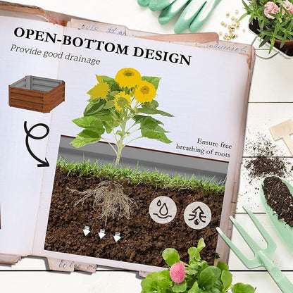 Outsunny Galvanized Raised Garden Bed, 73.5" Outdoor Planter Box with Trellis Tomato Cage and Open Bottom for Climbing Vines, Vegetables, Flowers in Backyard, Garden, Patio, Brown