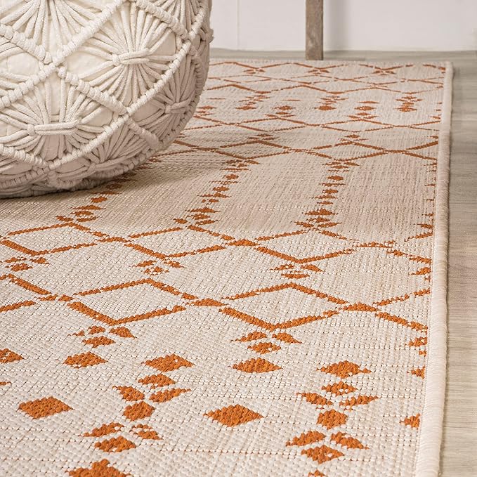 JONATHAN Y Moroccan Geometric Indoor Outdoor Area Rug 3X5 Cream/Orange, Ourika Textured Weave for Backyard, Patio, Porch, Easy-Cleaning, High Traffic, Pet-Friendly, Non-Shedding (SMB108O-3)