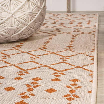JONATHAN Y Moroccan Geometric Indoor Outdoor Area Rug 3X5 Cream/Orange, Ourika Textured Weave for Backyard, Patio, Porch, Easy-Cleaning, High Traffic, Pet-Friendly, Non-Shedding (SMB108O-3)