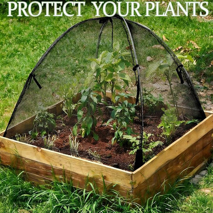22"x22"x22" Plant Cover with 4 Stakes - Black Mesh Cloche for Garden & Potted Plants - Insect & Bird Netting for Vegetables, Seedlings on Raised Bed, Patio, Balcony