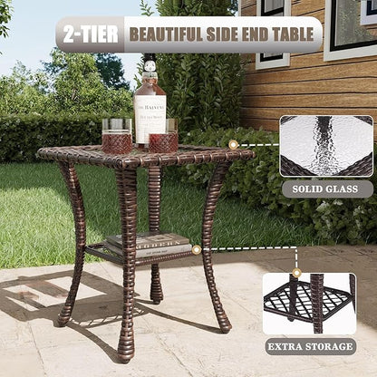 LayinSun 5 Piece Wicker Patio Furniture Set, Classis Outdoor Conversation 360 Degree Swivel Chairs Set with Coffee Table