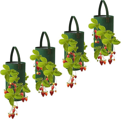 Pri Gardens Hanging Strawberry Planter for Strawberry Bare Root Plants (Roots not Included) Felt Material 4 Pack, The Original