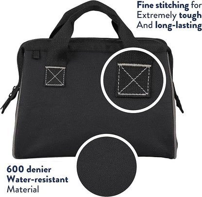 Olympia Tools Tool Bag 12 Inch, Heavy Duty Tools Bag with 3 Large Pockets, Adjustable Shouder Straps and 600D Reinforced Material