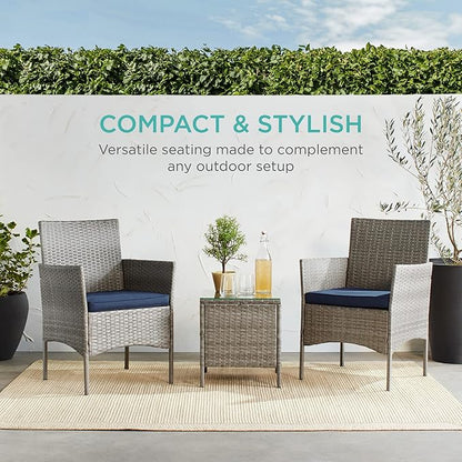 Best Choice Products 3-Piece Outdoor Wicker Conversation Bistro Set, Space Saving Patio Furniture for Garden w/Side Table - Brown/Tan