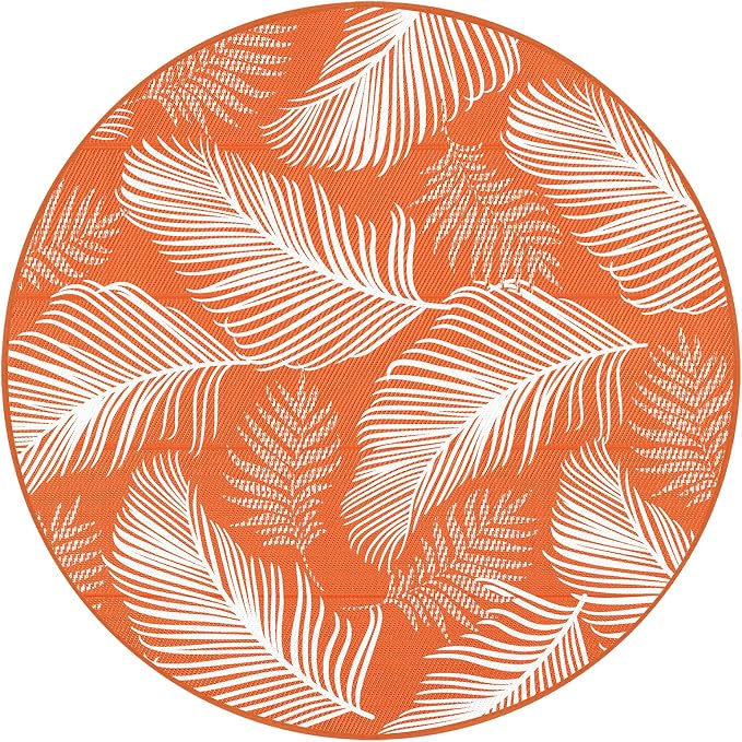 Pauwer Waterproof Outdoor Rug 8ft, Reversible Plastic Straw Patio Camping Rug, Indoor Outdoor RV Mat Carpet for Deck, Camper, Porch, Balcony, Backyard, Picnic, Leaf Orange