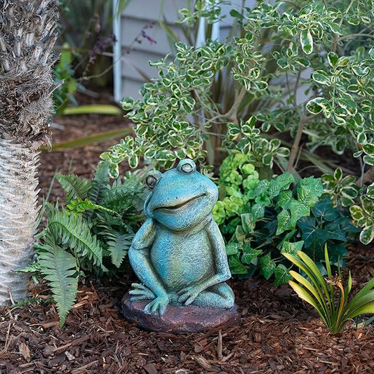 Alpine Corporation ZEN722 15" Thinking Frog Garden Statue – Whimsical Indoor/Outdoor Decorative Figurine, Durable Weather-Resistant, Charming Lawn or Tabletop Décor