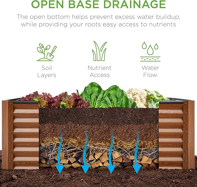 Best Choice Products 4x2x2ft Outdoor Metal Raised Garden Bed, Deep Root Planter Box for Vegetables, Flowers, Herbs w/ 119 Gallon Capacity - Wood Grain