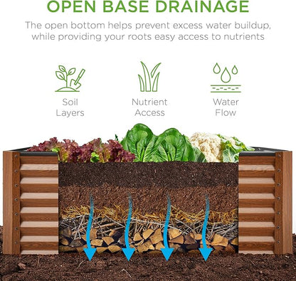 Best Choice Products 4x2x2ft Outdoor Metal Raised Garden Bed, Deep Root Planter Box for Vegetables, Flowers, Herbs w/ 119 Gallon Capacity - Wood Grain