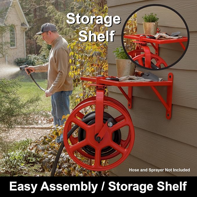 Liberty Garden Revolution Hose Reel with Pull Up Latch, Red