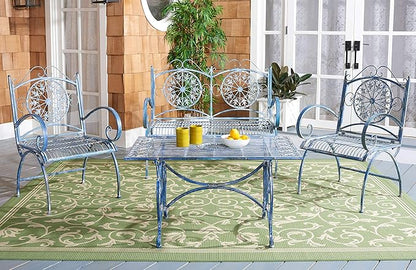 SAFAVIEH PAT5001C Collection Sophie Victorian Antique Blue 4-Piece Patio Outdoor Set