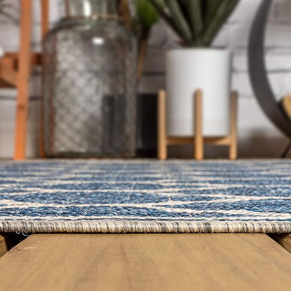 JONATHAN Y Moroccan Trellis Indoor Outdoor Square Area Rug 5X5 Navy/Gray, Trebol Textured Weave for Backyard, Patio, Porch, Easy-Cleaning, High Traffic, Pet-Friendly, Non-Shedding (SMB109D-5SQ)