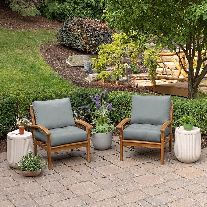 Arden Outdoor Plush Modern Tufted Blowfill Deep Seat Set, 24 x 24, Water Repellent, Fade Resistant, Deep Seat Bottom and Back Cushion for Chair and Sofa, Stone Grey Leala