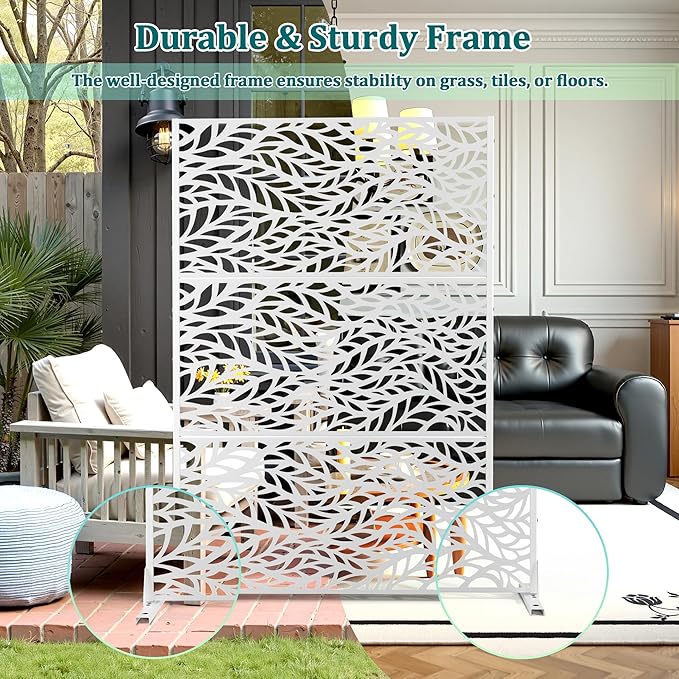 Metal Privacy Screen Outdoor Privacy Screen, Freestanding Fence Panel for Outside, 72''H×47''W, Decorative Screen Panel for Backyard/Patio/Deck