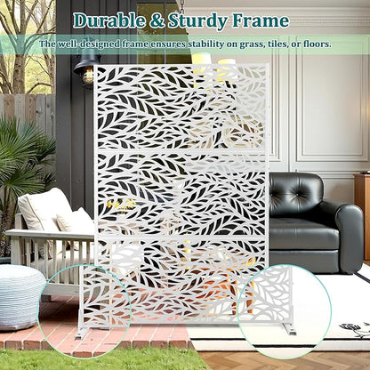 Metal Privacy Screen Outdoor Privacy Screen, Freestanding Fence Panel for Outside, 72''H×47''W, Decorative Screen Panel for Backyard/Patio/Deck