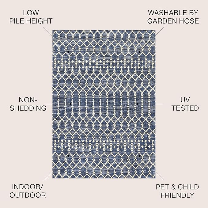 JONATHAN Y Moroccan Geometric Indoor Outdoor Area Rug 9X12 Navy/Beige, Ourika Textured Weave for Backyard, Patio, Porch, Easy-Cleaning, High Traffic, Pet-Friendly, Non-Shedding (SMB108K-9)
