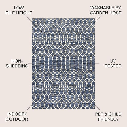 JONATHAN Y Moroccan Geometric Indoor Outdoor Area Rug 9X12 Navy/Beige, Ourika Textured Weave for Backyard, Patio, Porch, Easy-Cleaning, High Traffic, Pet-Friendly, Non-Shedding (SMB108K-9)
