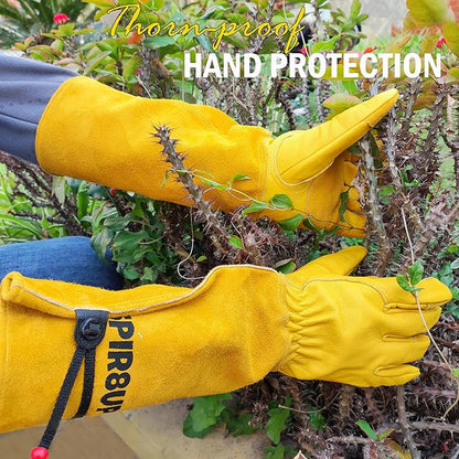 Cowhide Rose Pruning Gloves, Thorn Proof Long Gardening Gloves for Women & Men, Durable Gauntlet for Cactus Handling