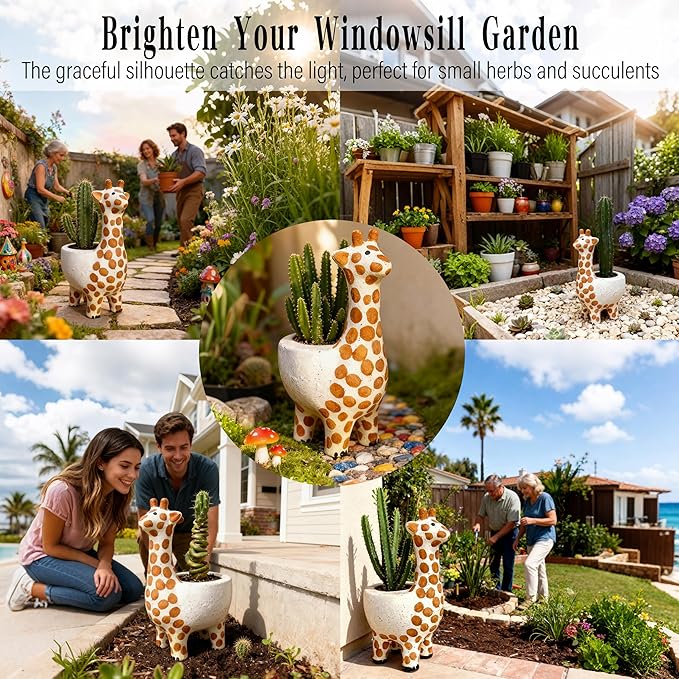 Large 9.65‘‘ Ceramic Giraffe Planter Pot-Animal Shaped Flower Pot Planter for Indoor/Outdoor Succulent/Cactus/Bonsai-Garden Office Home Decor for Living Room,Kitchen Desk-Plant Lovers Gift