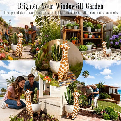 Large 9.65‘‘ Ceramic Giraffe Planter Pot-Animal Shaped Flower Pot Planter for Indoor/Outdoor Succulent/Cactus/Bonsai-Garden Office Home Decor for Living Room,Kitchen Desk-Plant Lovers Gift