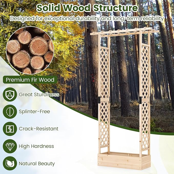 S AFSTAR Raised Garden Bed with Trellis, 2 Pieces Fir Wood Planter Box with Flat Roof & Drainage Holes, Vertical Planter Raised Bed for Climbing Plants, Flowers & Vegetables, 43" x 14" x 89" (Natural)