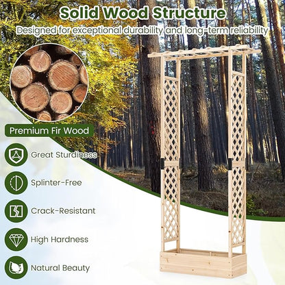 S AFSTAR Raised Garden Bed with Trellis, 2 Pieces Fir Wood Planter Box with Flat Roof & Drainage Holes, Vertical Planter Raised Bed for Climbing Plants, Flowers & Vegetables, 43" x 14" x 89" (Natural)