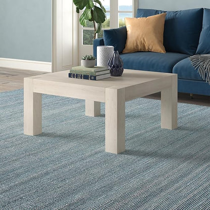 Henn&Hart 34" Square Coffee Table with Wood Top for Living Room, Family Room, Office, or Apartment, Alder White