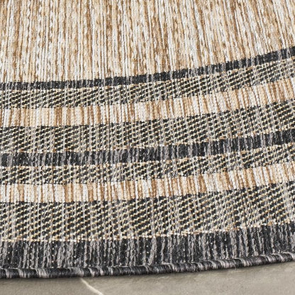 SAFAVIEH Washable Rug Outdoor Courtyard Collection - 7'10" Round, Natural & Black, Non-Shedding & Easy Cleaning, Ideal for Patio, Backyard, Mudroom (CY8475-37312)