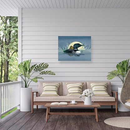 Outdoor Canvas Art - Dave Bartholet 'Loon Moon' Wall Art for Outdoor Spaces, Patios, or Gardens by Trademark Fine Art