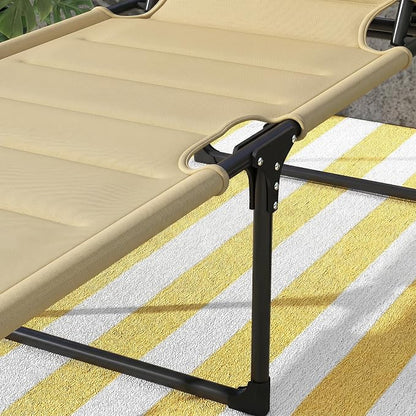 Outsunny Outdoor Lounge Chair, Adjustable Backrest Folding Chaise Lounge, Cushioned Tanning Chair with Sunshade Roof & Pillow Headrest for Beach, Camping, Hiking, Cream White