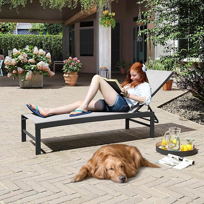 Crestlive Products Outdoor Aluminum Pool Chaise Lounge Chairs, Adjustable Five-Position Tanning Recliner, All Weather for Patio, Beach, Yard, Pool (1PC Grey Black)