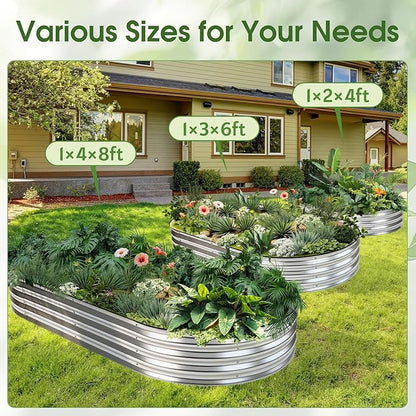 NEWBULIG Heavy-Duty Galvanized Oval Raised Garden Bed for Outdoor, Metal Planter Box with Open Base, Easy Assembly with Safe Edges for Vegetables/Flowers/Herbs