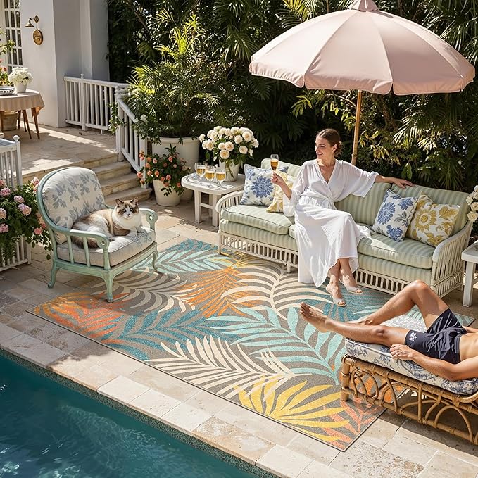 5x7 Indoor Outdoor Area Rug Washable Patio Rug Brown Non Slip Non Shedding Waterproof Carpet for Living Room Bedroom Backyard Porch Camping RV Balcony Poolside
