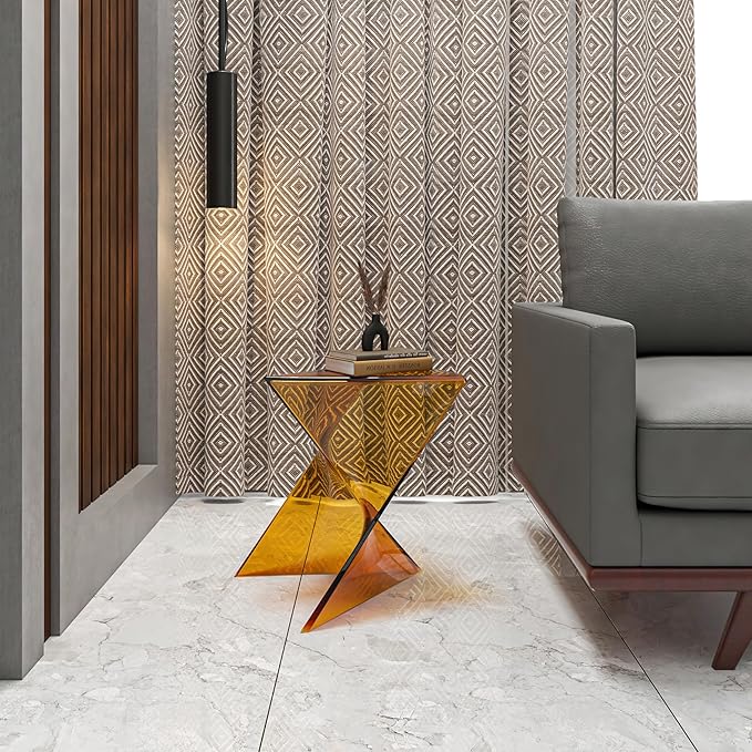 LeisureMod 15.75" Stackable Weather-Resistant Plastic Triangular Side Table - Accent End Table for Indoor & Outdoor Use (Transparent Tea, Set of 4)