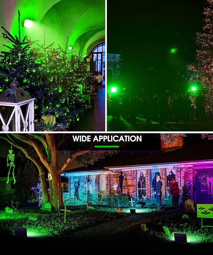 L LOHAS LED Green Christmas Flood Light Outdoor, 𝑫𝒖𝒔𝒌 𝒕𝒐 𝑫𝒂𝒘𝒏 50W Plug in Flood Light, IP66 Waterproof Christmas Decorations, 2300lm Christmas Lights for Yard, Garage, Party UL Listed 2 Pack