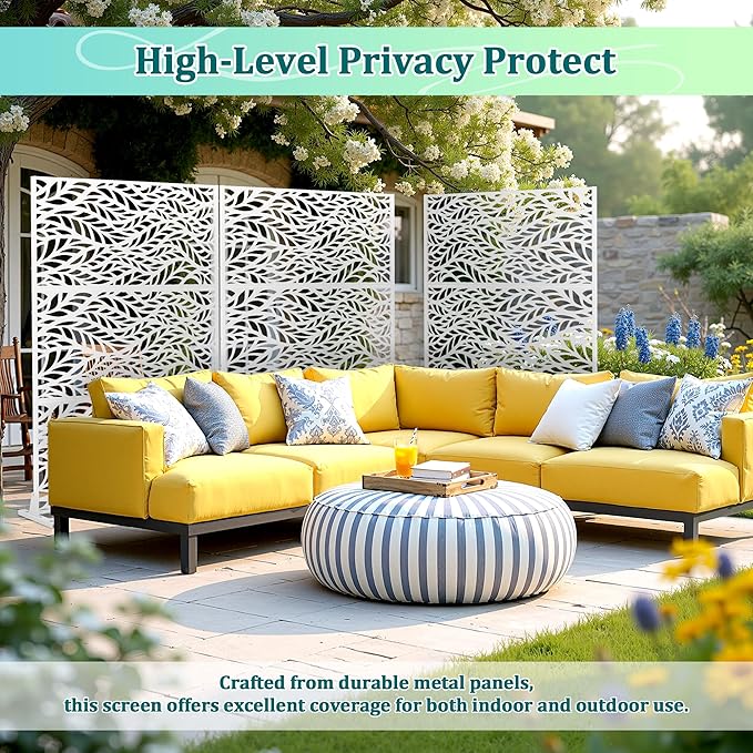 Metal Privacy Screen Outdoor Privacy Screen, Freestanding Fence Panel for Outside, 72''H×47''W, Decorative Screen Panel for Backyard/Patio/Deck