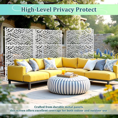 Metal Privacy Screen Outdoor Privacy Screen, Freestanding Fence Panel for Outside, 72''H×47''W, Decorative Screen Panel for Backyard/Patio/Deck