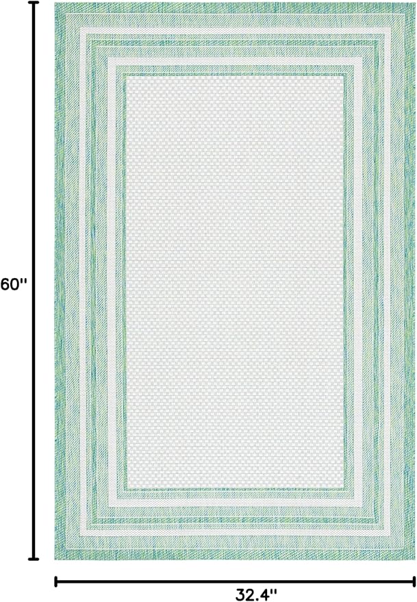 SAFAVIEH Courtyard Collection 2'7" x 5' Ivory/Green CY8475 Indoor/ Outside Waterproof Easy cleansingPatio Backyard Mudroom Area Mat