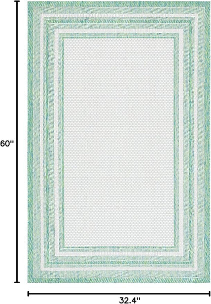 SAFAVIEH Courtyard Collection 2'7" x 5' Ivory/Green CY8475 Indoor/ Outside Waterproof Easy cleansingPatio Backyard Mudroom Area Mat