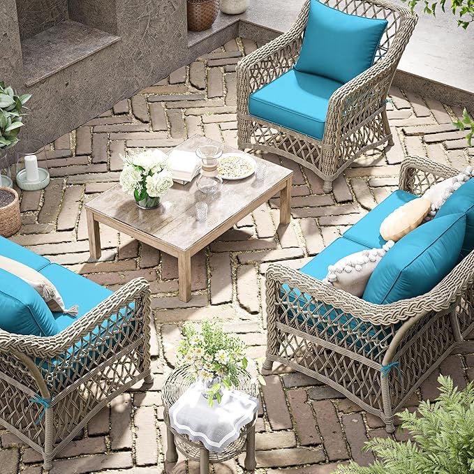 Premium Outdoor Seat Cushion Chair Cushions for Patio Furniture 22 L X 22 W X 4 H Waterproof & Fade Resistant Deep Seat and Backrest Cushion Set with Removable Covers for Chair, Sofa