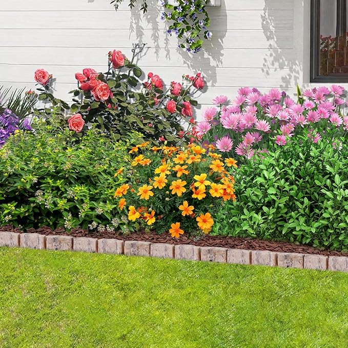 Landscape Edging Garden Edging Border Faux Stone Edging,17FT x 2.75 in Tall Decorative Stone-Look Garden Border for Flower Bed Edging,Yard Edging,Lawn Trees and Gardens,with Anchoring Spikes,Brown