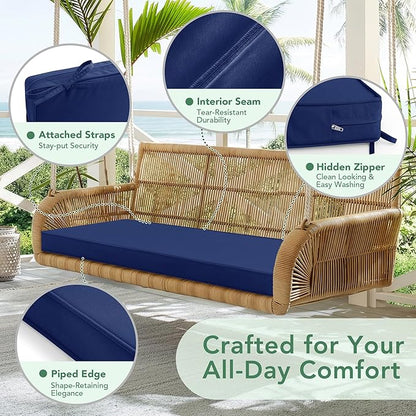 Summsun Outdoor Bench Cushion: Waterproof and Fade Resistant Patio Furniture Cushions - Non-Slip Bench Pad Cushion with Removable Cover for Garden Swing Porch Sofa Settee, 42 x 18 Inch, Navy Blue