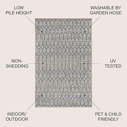 JONATHAN Y Moroccan Geometric Indoor Outdoor Area Rug 5X8 Light Gray/Navy, Ourika Textured Weave for Backyard, Patio, Porch, Easy-Cleaning, High Traffic, Pet-Friendly, Non-Shedding (SMB108A-5)