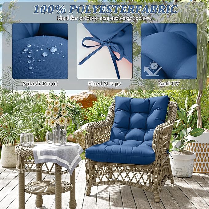 Patio Seat&Back Chair Cushions for Outdoor Furniture，Comfortable Cushions for Rocking/Dining/Lawn Chair-Set of 2