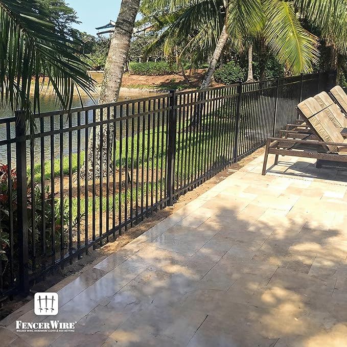 Fencer Wire Heavy Duty Flat Top Fence Barrier Panel, 6FT Height X 8FT Width Anti-Rust Metal Fencing Panel, 2” Diameter Steel Outdoor Decorative Garden Fence Panel for Yard, Pool, Patio, Single Panel